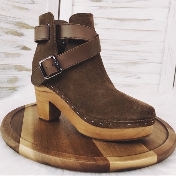 Free People Shoes - FREE PEOPLE Bungalow Suede Wood Heel Bootie 5.5